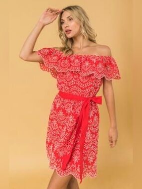 Flying Tomato Red Eyelet Lace Dress